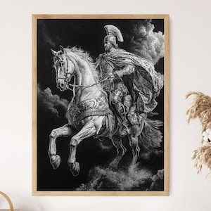 Alexander The Great on Horse Portrait, Macedonian King Wall Art