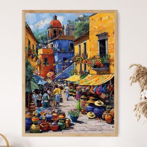 Mexican Market&#39; Colorful Art Print, Bold and Lively Cultural Artwork, Unique Gift for Art Lovers