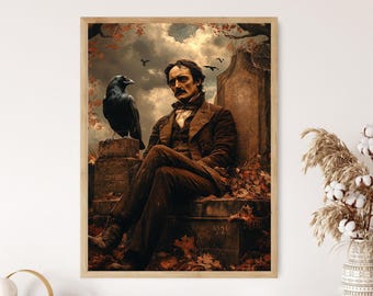 Edgar Allan Poe Illustration: The Raven, Gothic Cemetery Poster
