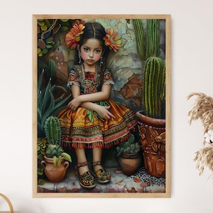 Ilustración artística de muñeca mexicana, impresión artística con temática de México, ideal para la decoración de la habitación de la hija, hermoso regalo de cumpleaños