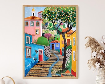 Sintra Portugal Art Print: Vibrant City Landscape Travel Artwork