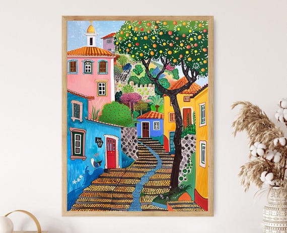 Sintra Portugal Art Print: Vibrant City Landscape Travel Artwork