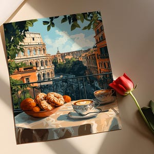 Rome Breakfast Table Art Print, Traditional Italian Food Decor, Cultural Kitchen Art image 2