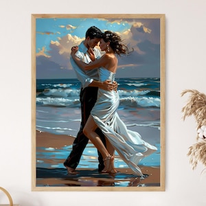 Romantic Beachside Waltz Fine Art Print, Coastal Wall Decor, Elegant Dance Poster, Lightweight Gallery Quality Home Decoration