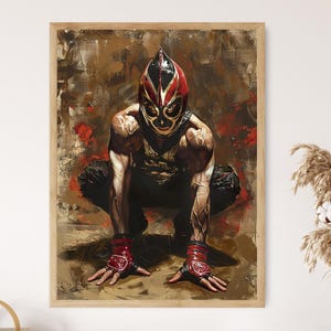 Lucha Libre Held Poster, handgerenderte Wrestling-Kunst, festliche Dekoration, unvergessliches Geschenk für ihn