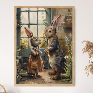 Impresión encantadora inspirada en Beatrix Potter, arte de cuentos artesanal, regalo ideal para amantes de la lectura.