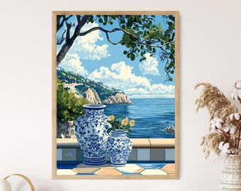 Azulejo Tile Painting: Portuguese Pottery Coastal Art Print