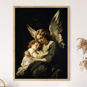 Guardian Angel Art Print, Sleeping Child Illustration, Heavenly Wall Decor