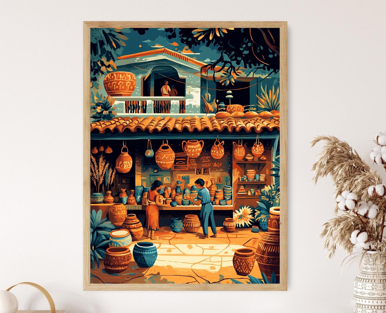 Lenca Pottery Shop Art Print, Traditional Honduras Illustration - Etsy