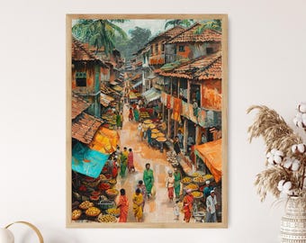 Bangladesh Village Market Print, Bustling Local Life
