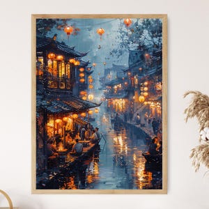 Elegant Japanese Cityscape, Hiroshi Yoshida Style Print, Tranquil Urban Art, Ideal Gift for Art Lovers