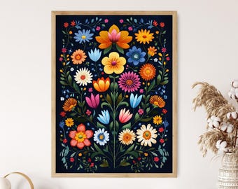 Kalocsa Border Embroidery Art, Hungarian Folk Floral Design Print