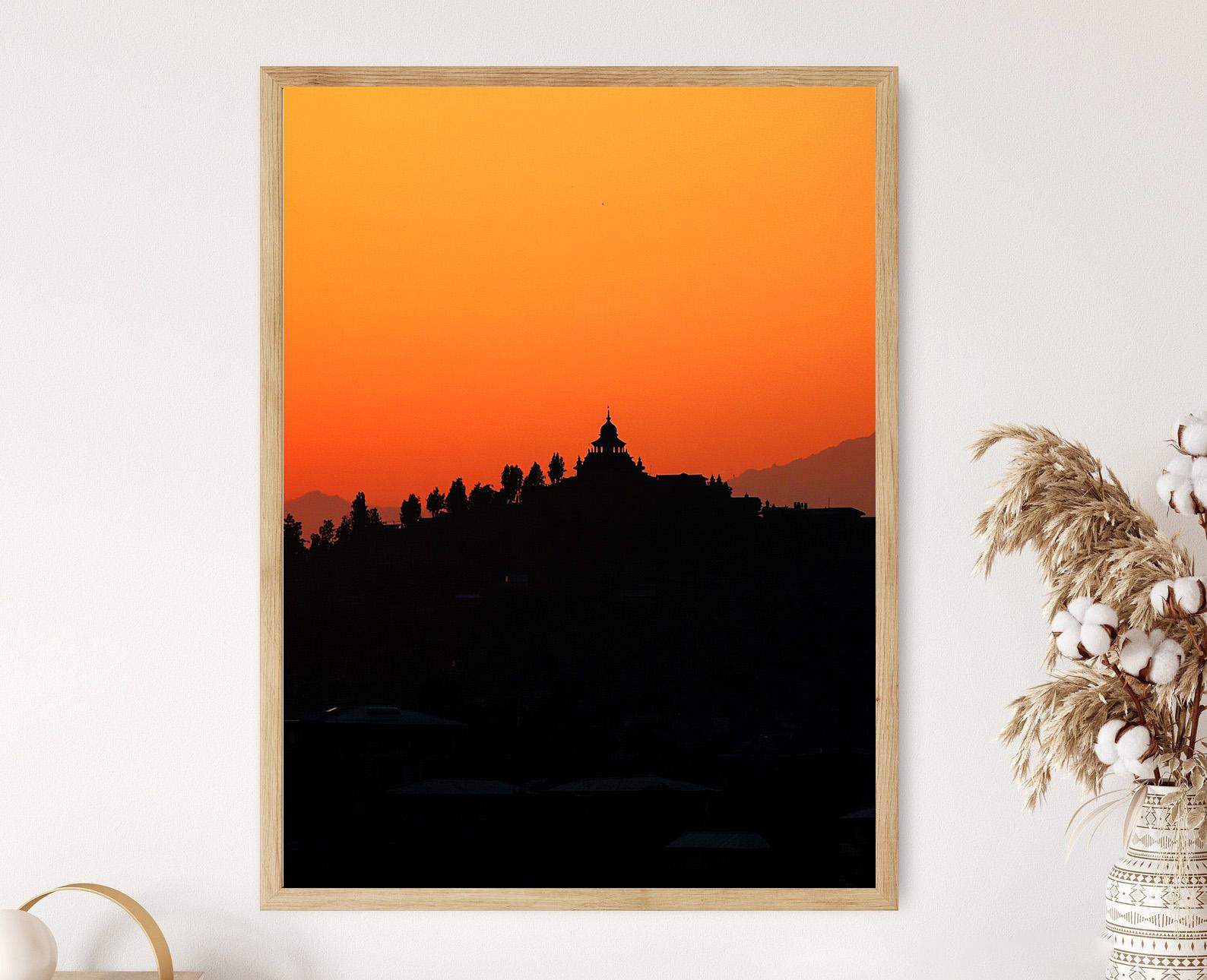 Srinagar, Jammu and Kashmir Art Print, Shankaracharya Temple Sunset Silhouette