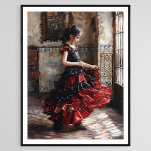 Flamenco Dancer Girl Art Print, Vibrant and Dynamic Art