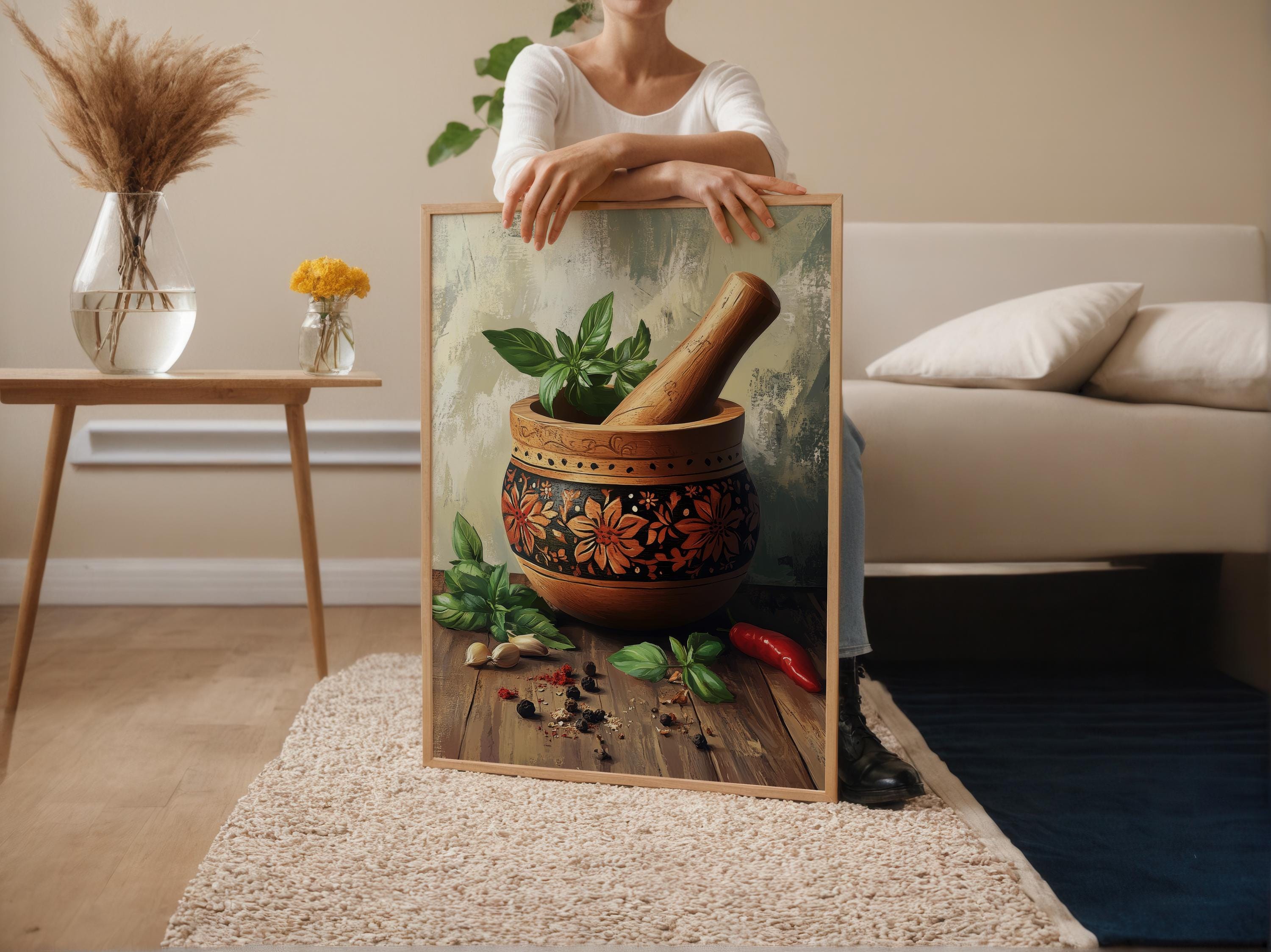 Pr Pilon Puerto Rican Pilón With Floral Designs Art Print, Traditional Kitchen ...