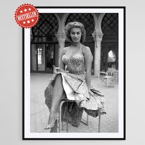 Sophia Loren in Venice Wearing Printed Dress, 1955 Hollywood Movie Poster, Italian Actress Photo Print