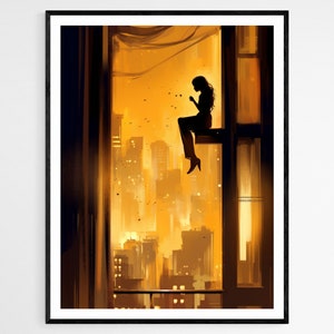 Girl Reading Book Balcony Print, Cozy Home Illustration Wall Art, Inspiring Office Decor, Birthday Gift for Readers