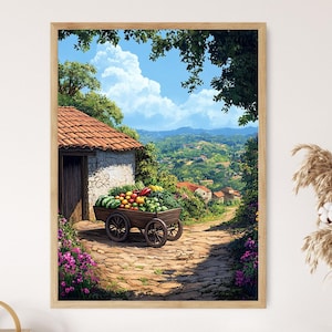 Nicaragua Vegetable Cart Art Print, Rustic Farm Decor