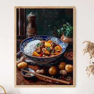 Exquisite Massaman Curry Art, Authentic Thai Food Painting, Thai Restaurant Decor