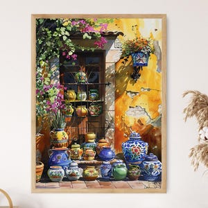 Op talavera aardewerk geïnspireerd schilderij - handgemaakte muurkunst in keramiekstijl - perfect keukendecor - uniek housewarmingcadeau