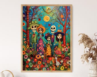 死者の日のアートプリント、鮮やかな壁飾り、メキシコの祭りのアート