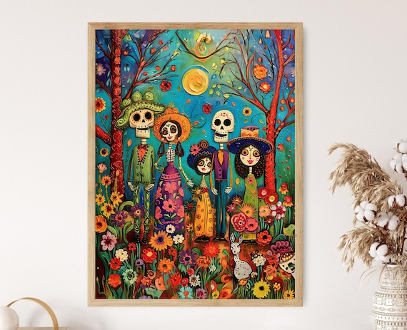死者の日のアートプリント、鮮やかな壁飾り、メキシコの祭りのアート