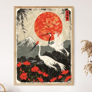 Ilustración exquisita de tarjeta Hanafuda, impresión de arte de pared vibrante, acento cultural para el hogar, regalo de cumpleaños artístico