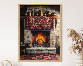 Bulgarian Fireplace with Handwoven Mantle Cloth Fine Art Print