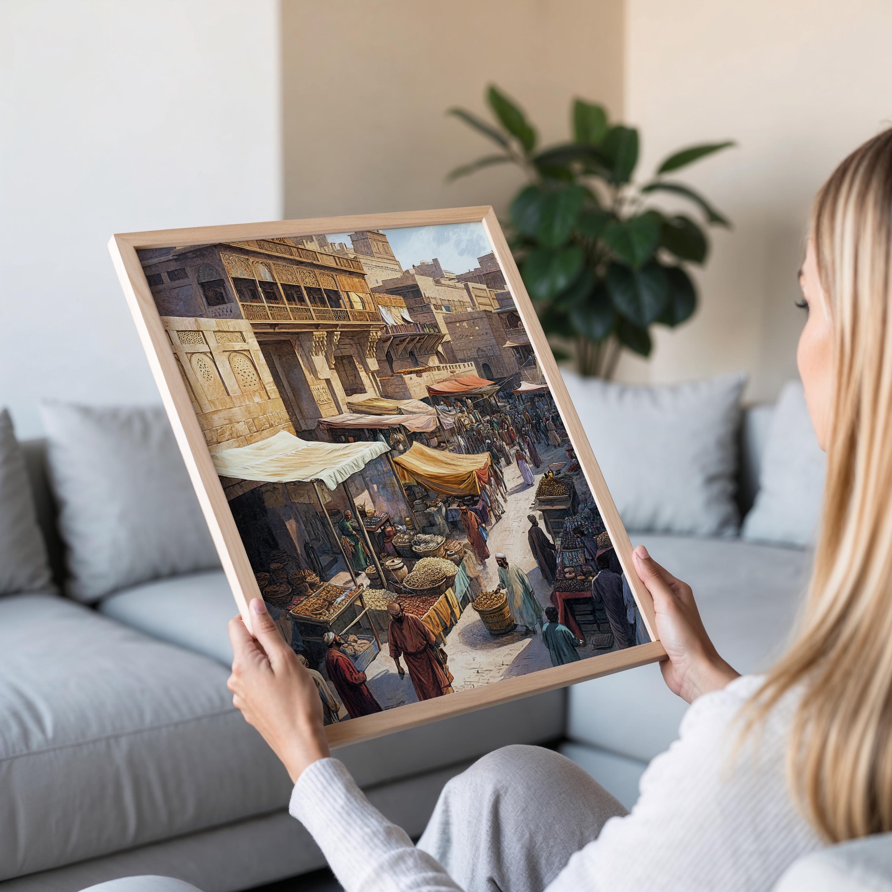 【美品】Bazaar of Baghdad Bazaar In Baghdad Iraq Wood Engraving Published In 1869 High-Res