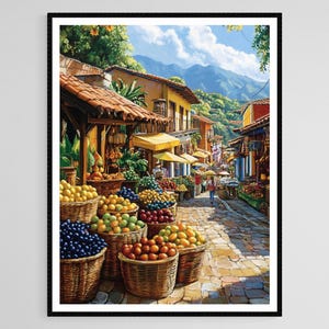 Colombian Marketplace, Art Print, Coffee Beans and Tropical Fruits