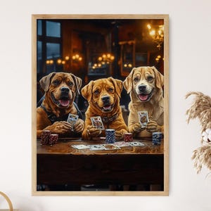 Dogs Playing Poker Art Print, Funny Dog Wall Art, Poker Night Canine Illustration