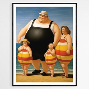 Zabawa na plaży | Humorystyczny wydruk sztuki pozytywnej dla ciała | Fantazyjna sztuka piękna do wystroju domu | Pomysł na prezent w postaci sztuki ściennej