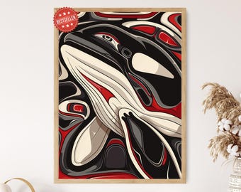 Impresión artística del espíritu de la orca, simbolismo tribal haida