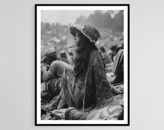 Póster vintage del Festival de Woodstock: Arte mural musical hippie retro