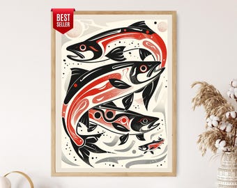 Salmon Run, Haida Style Wildlife Art Print