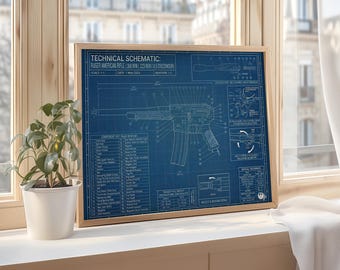Ruger American Rifle Blueprint Kunstdruck, Technische Zeichnung, Militärwaffe Illustration