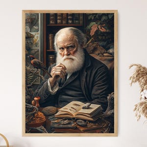 Charles Darwin Portrait Art Print, Evolutionary Scientist, Naturalist Study Art