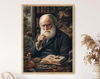 Charles Darwin Portrait Art Print, Evolutionary Scientist, Naturalist Study Art