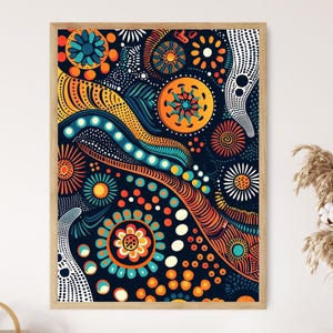 Australian Aboriginal Dot Painting Art Print, Intricate Patterns and Traditional Symbols