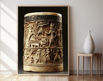 バビロニアの円筒印章アートプリント：古代メソポタミア神話の装飾