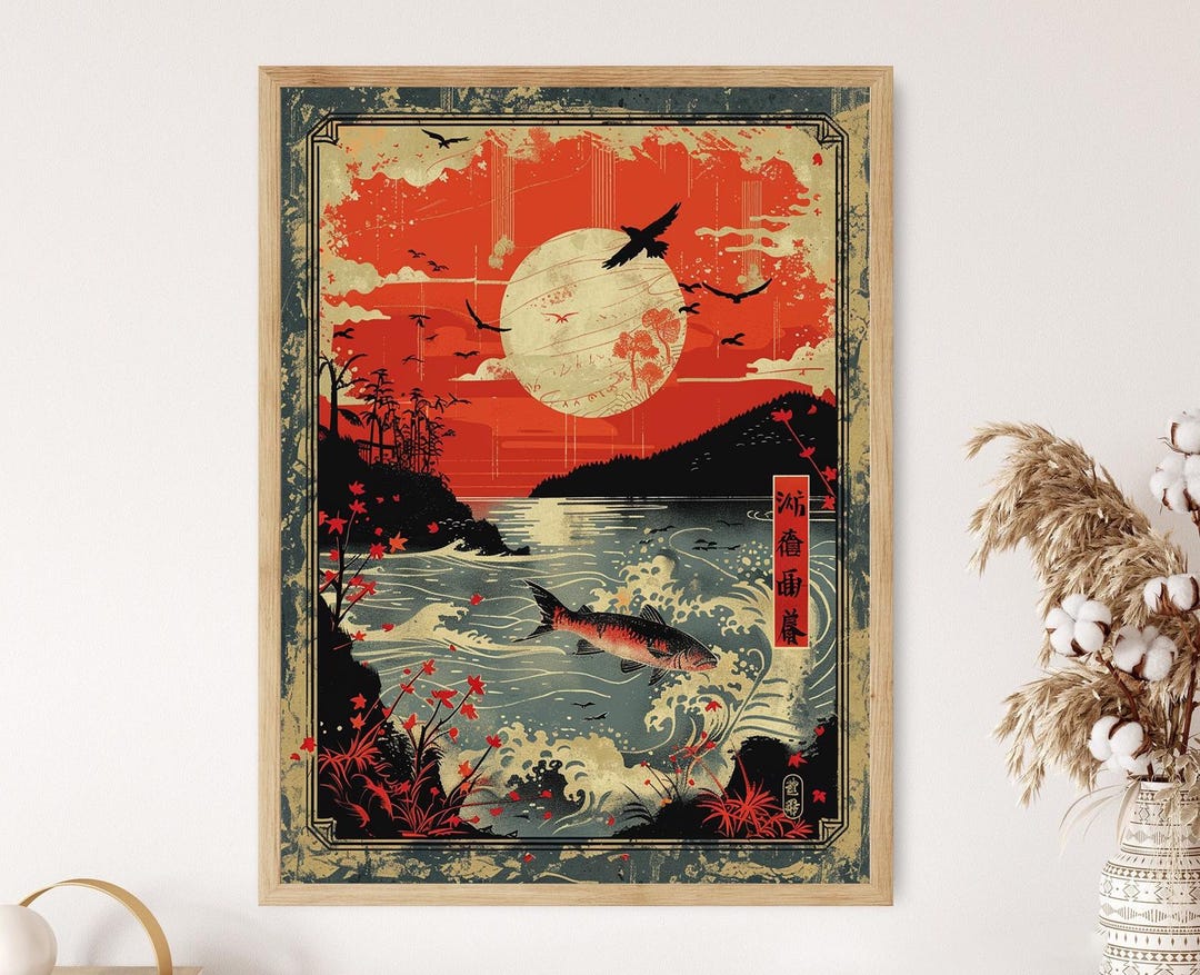 Japanese Floral Art Print: Hanafuda Card Design, Elegant Wall Decor - Etsy