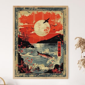 Impresión artística de tarjeta Hanafuda, diseño floral japonés tradicional, decoración de pared, regalo de inauguración de la casa único
