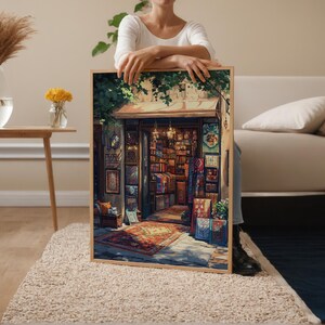 Islamabad Souvenir Shop Art Print, Pashmina Scarf Decor Poster, Hand-Knotted Carpet Illustration image 3
