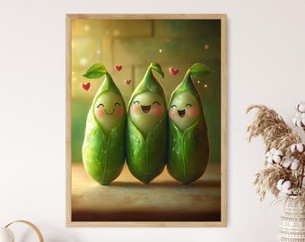 原画】元気がもらえる野菜の絵 A4 1点もの 顔彩絵の具 ささげ豆