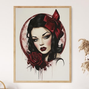 Rockabilly Pin-Up Girl Art Print, Retro Vibes Wall Decor, 50s Style