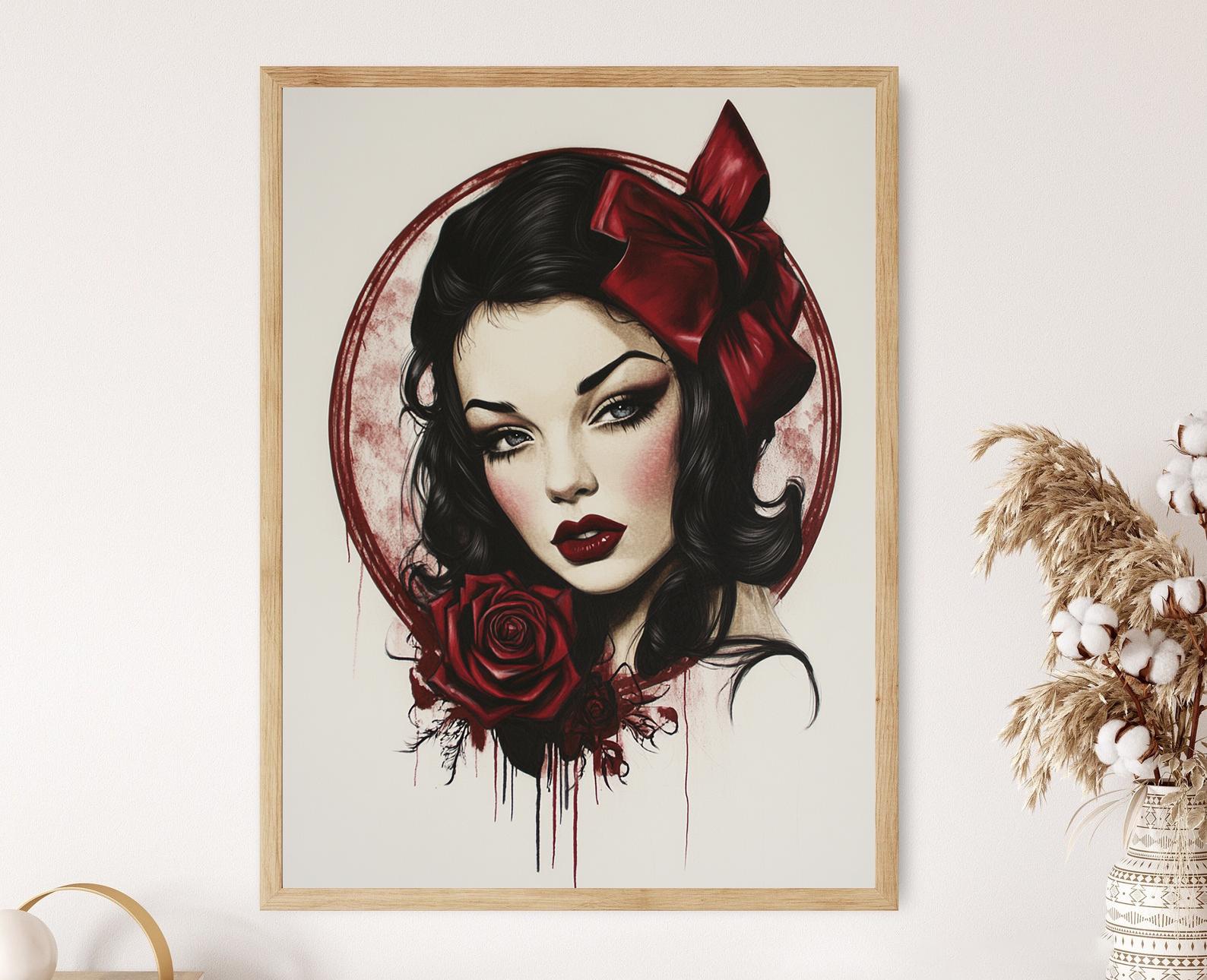 Rockabilly Pin-up Girl Art Print, Retro Vibes Wall Decor  display picture 1