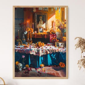 Original Day of the Dead Altar Canvas - Colorful Celebration of Life Painting, Home Altar Decor, Thoughtful Memorial Gift
