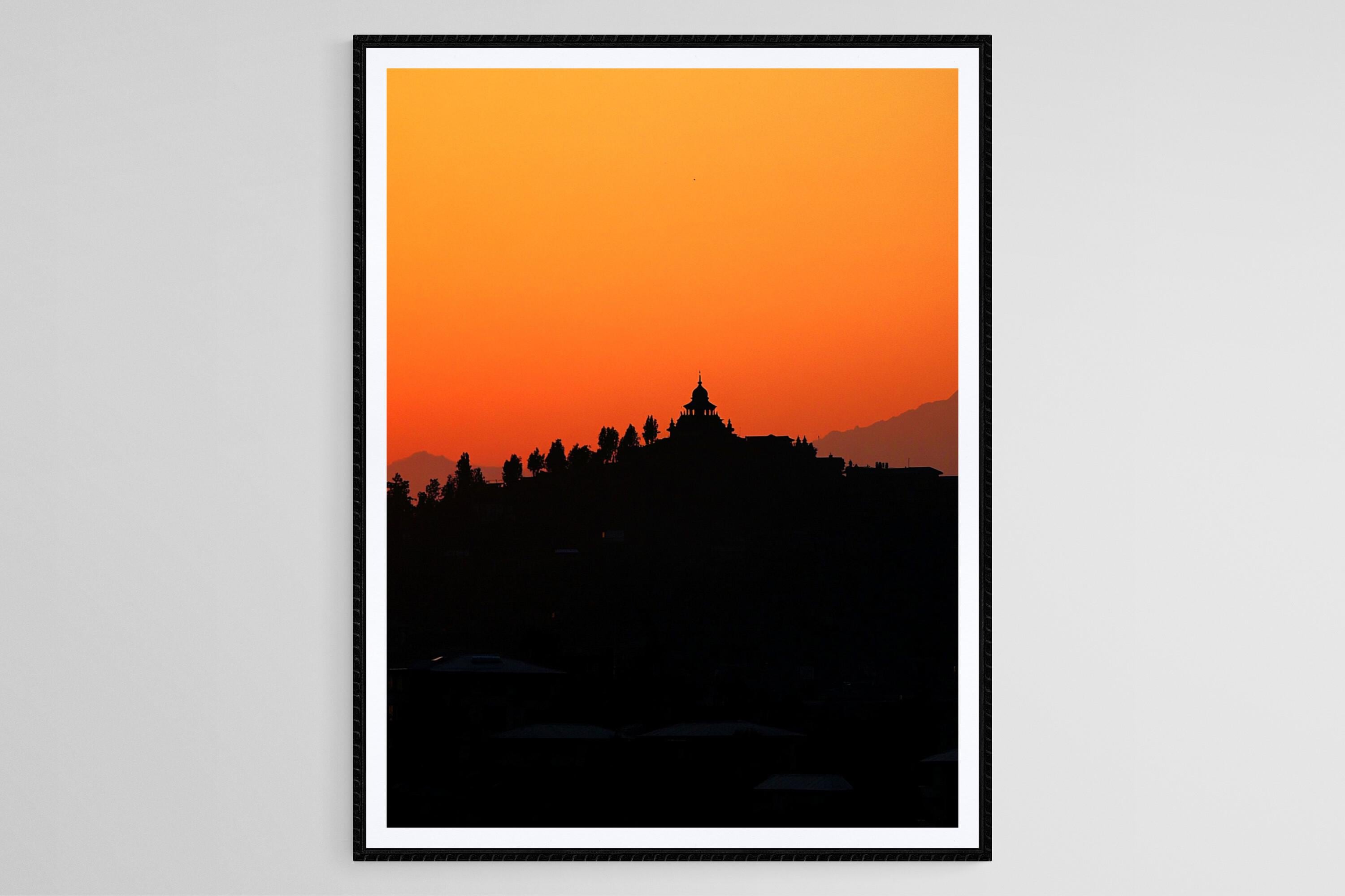 Srinagar, Jammu and Kashmir Art Print, Shankaracharya Temple Sunset Silhouette