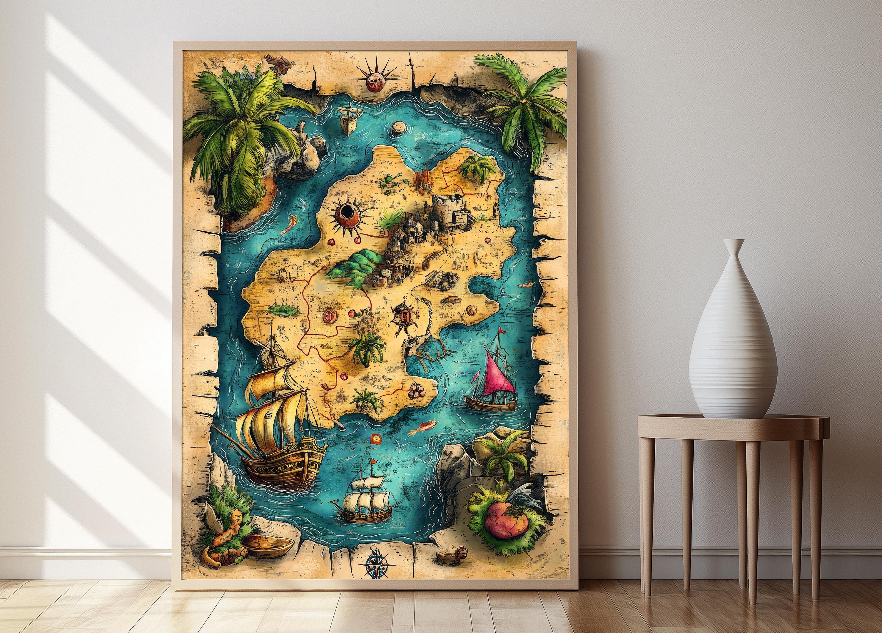 Pirate Treasure Map Art Print: Nautical Kids Room Decor - Etsy