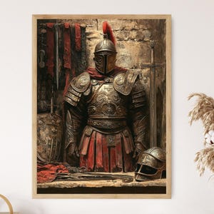 Roman Legionary Armor Poster, Ancient Soldier’s Armory Wall Decor, Roman History, Historic Warrior Gear, Gladiator Helmet, Stone Setting
